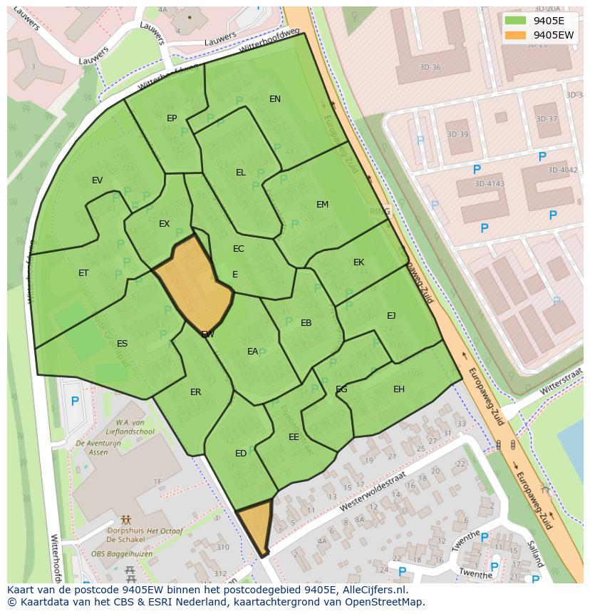 Afbeelding van het postcodegebied 9405 EW op de kaart.