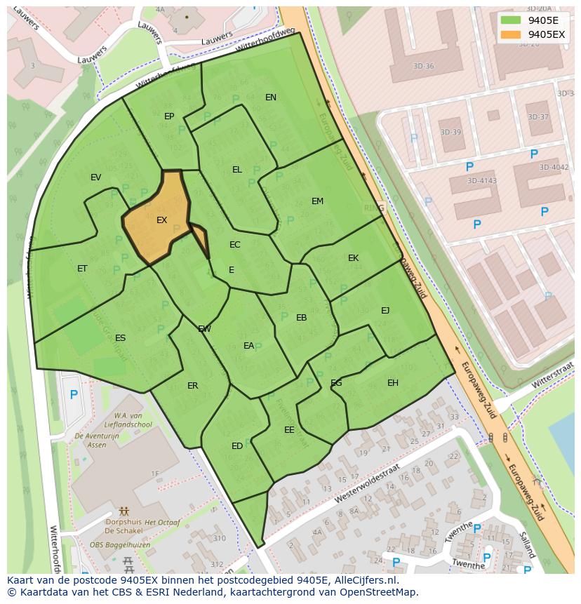 Afbeelding van het postcodegebied 9405 EX op de kaart.