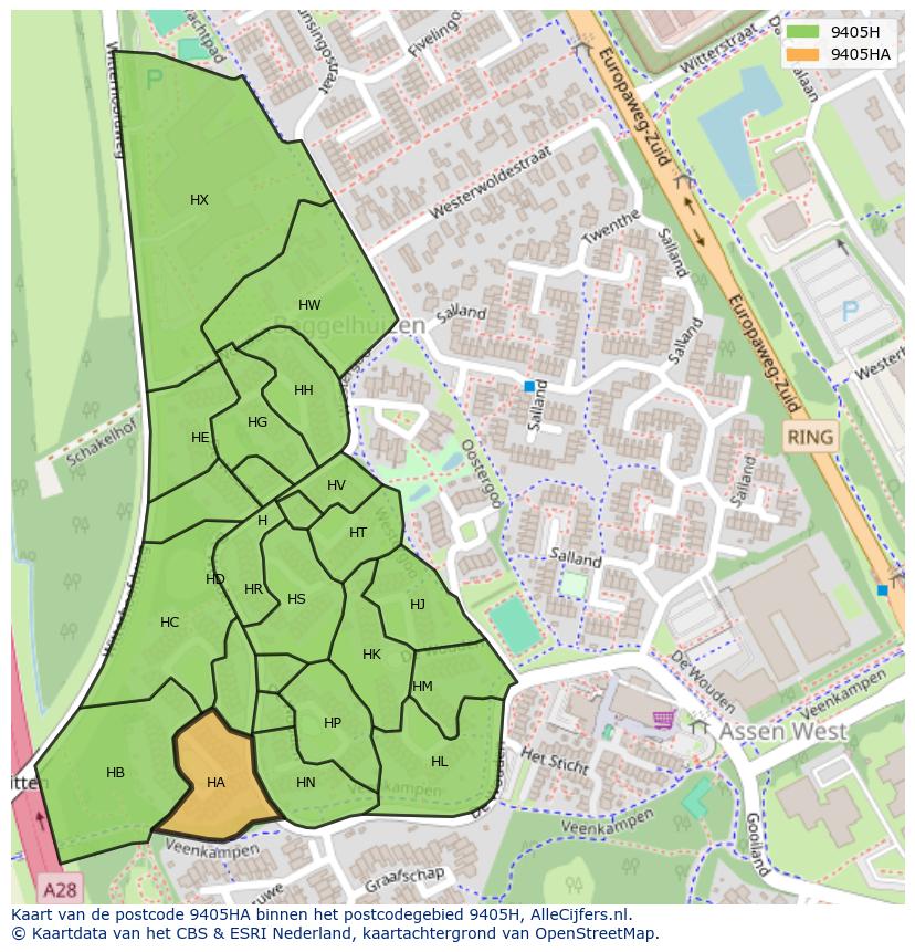 Afbeelding van het postcodegebied 9405 HA op de kaart.