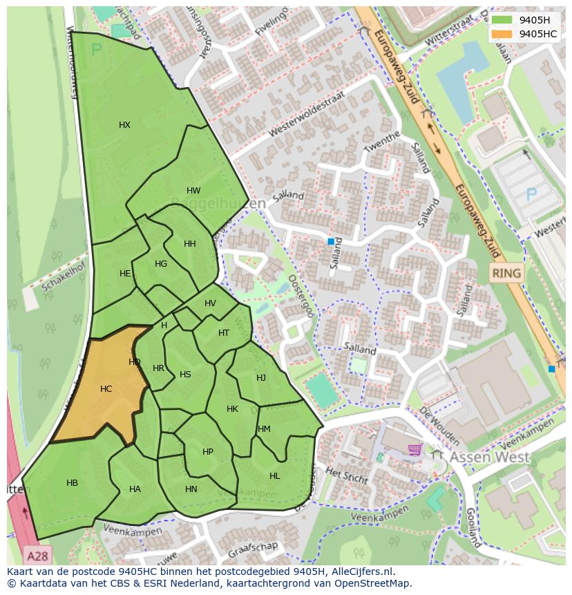 Afbeelding van het postcodegebied 9405 HC op de kaart.