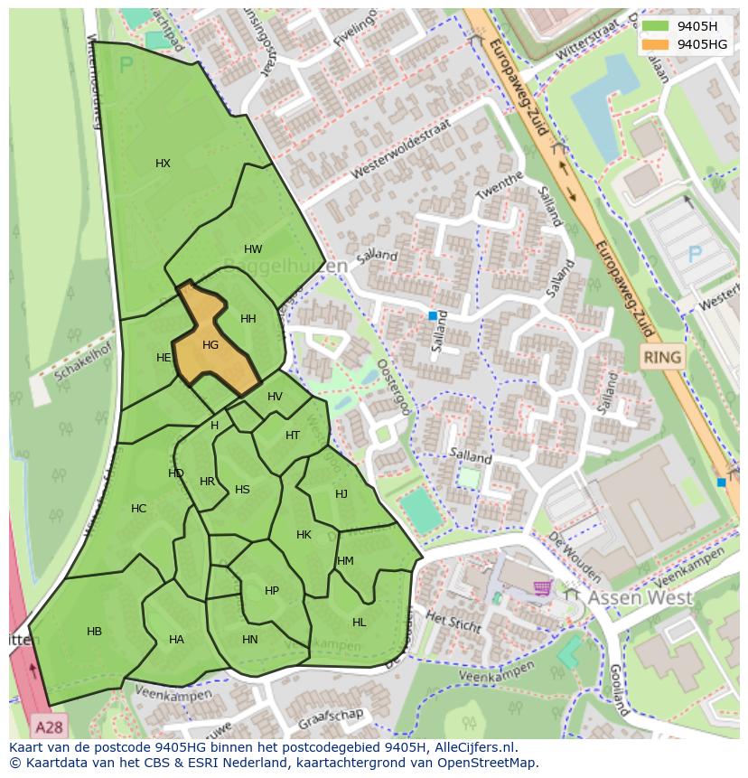 Afbeelding van het postcodegebied 9405 HG op de kaart.