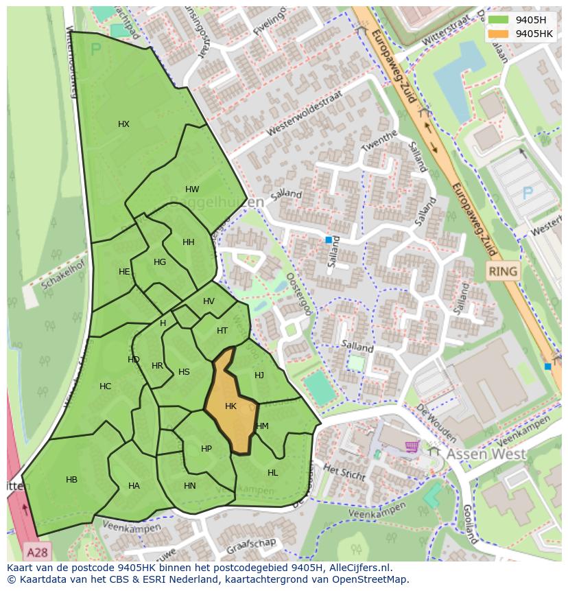 Afbeelding van het postcodegebied 9405 HK op de kaart.