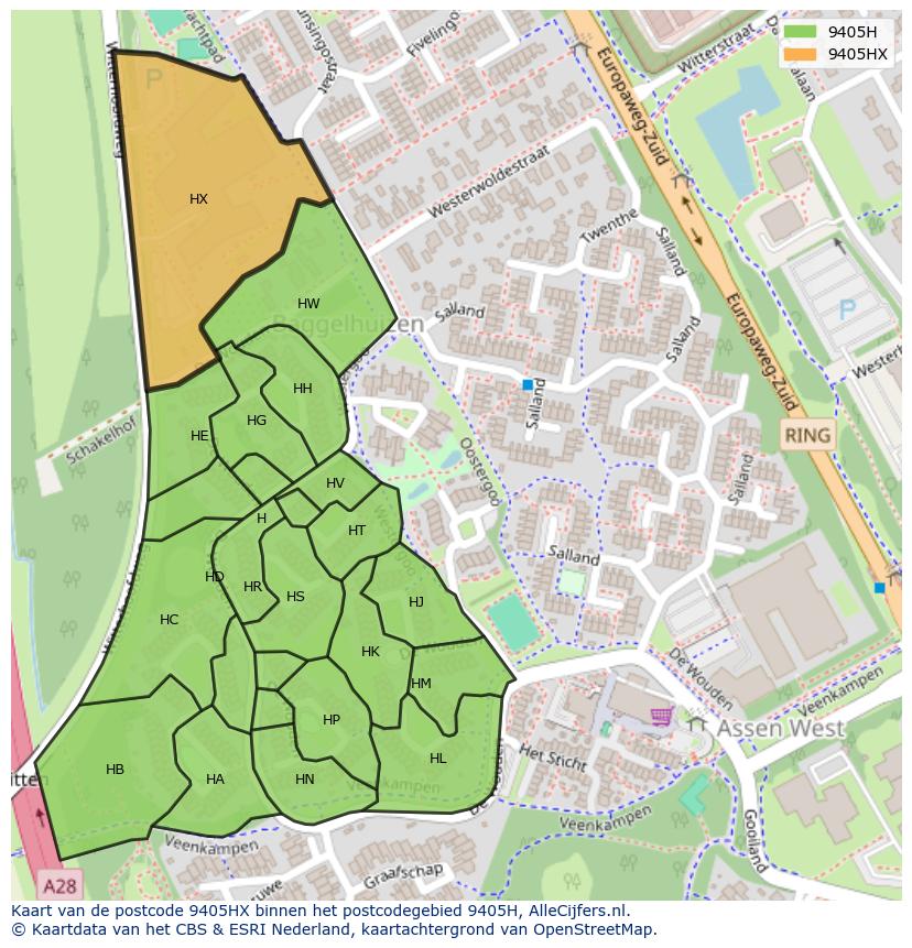 Afbeelding van het postcodegebied 9405 HX op de kaart.