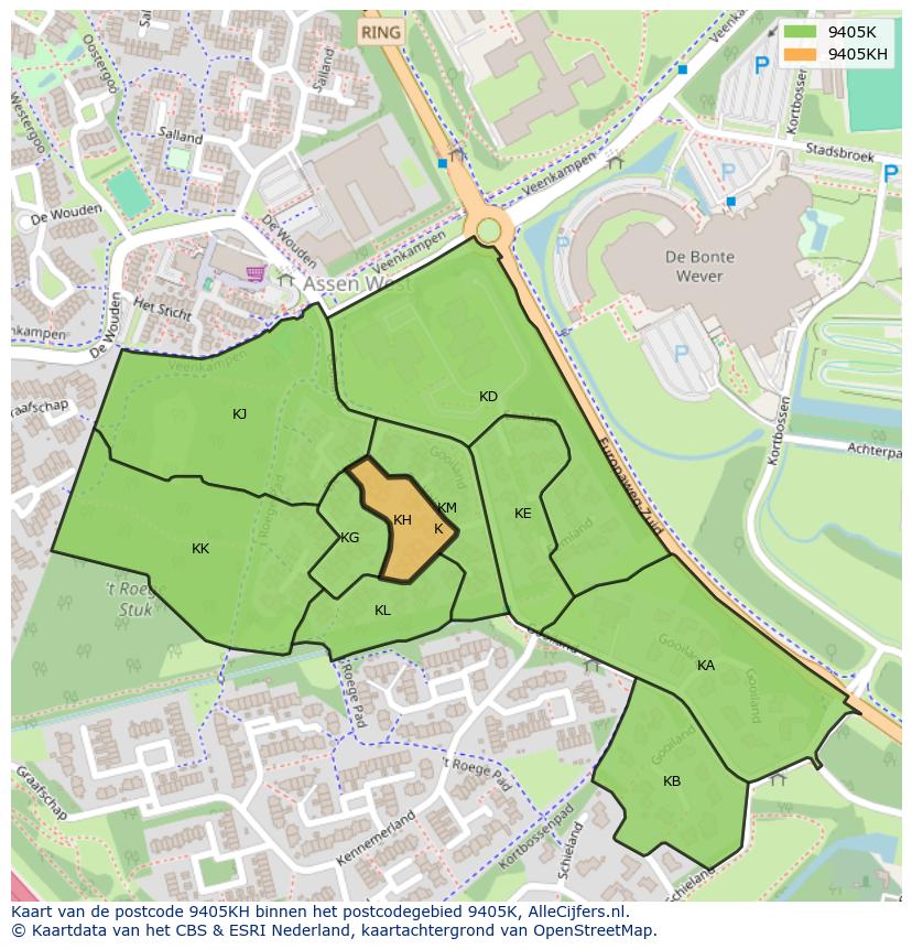 Afbeelding van het postcodegebied 9405 KH op de kaart.