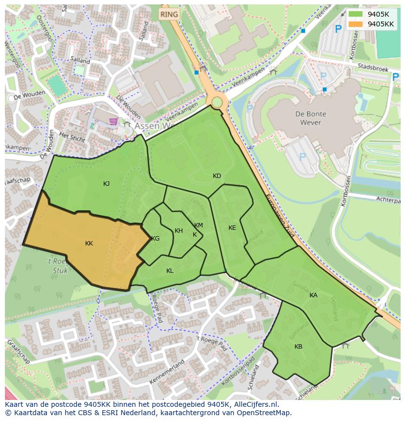Afbeelding van het postcodegebied 9405 KK op de kaart.