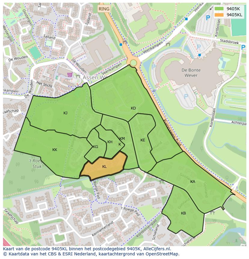Afbeelding van het postcodegebied 9405 KL op de kaart.