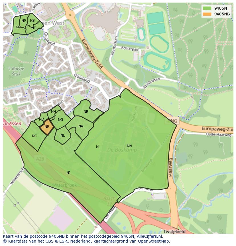 Afbeelding van het postcodegebied 9405 NB op de kaart.