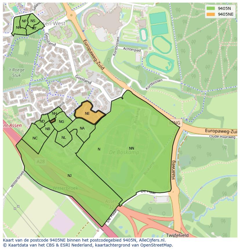 Afbeelding van het postcodegebied 9405 NE op de kaart.