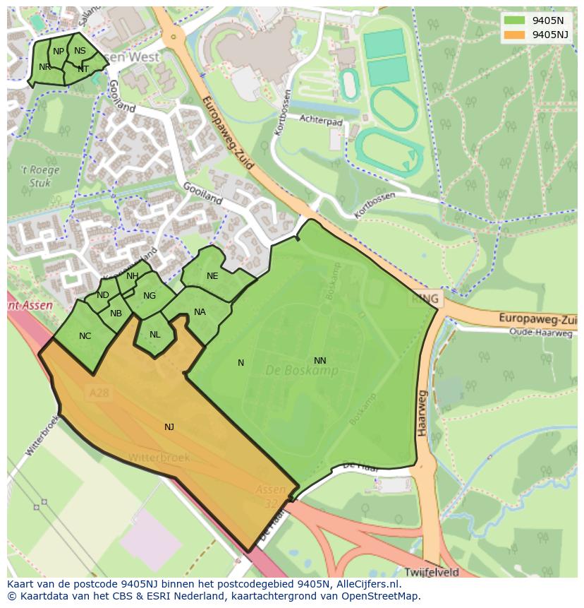 Afbeelding van het postcodegebied 9405 NJ op de kaart.