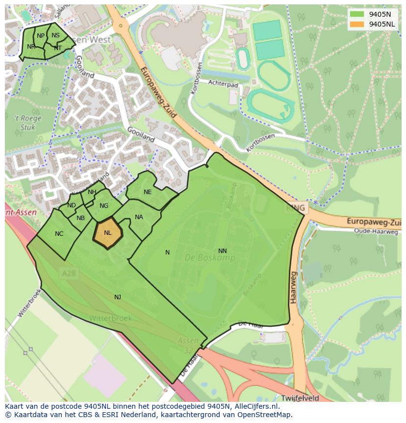 Afbeelding van het postcodegebied 9405 NL op de kaart.