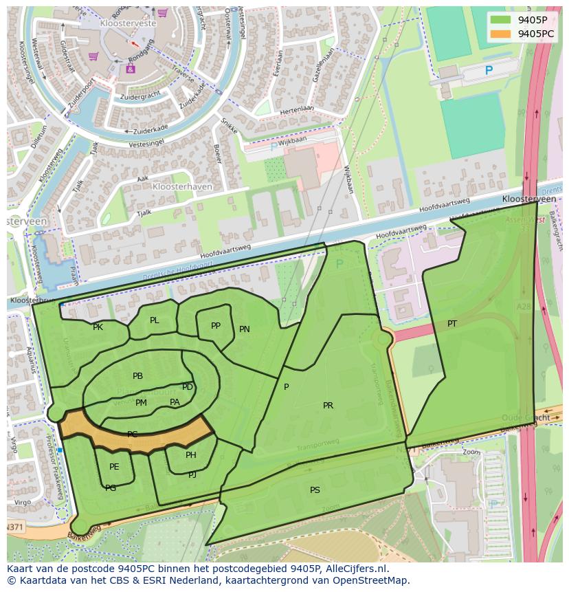 Afbeelding van het postcodegebied 9405 PC op de kaart.