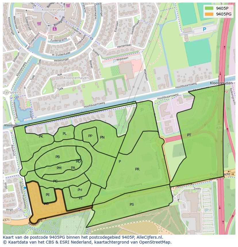 Afbeelding van het postcodegebied 9405 PG op de kaart.