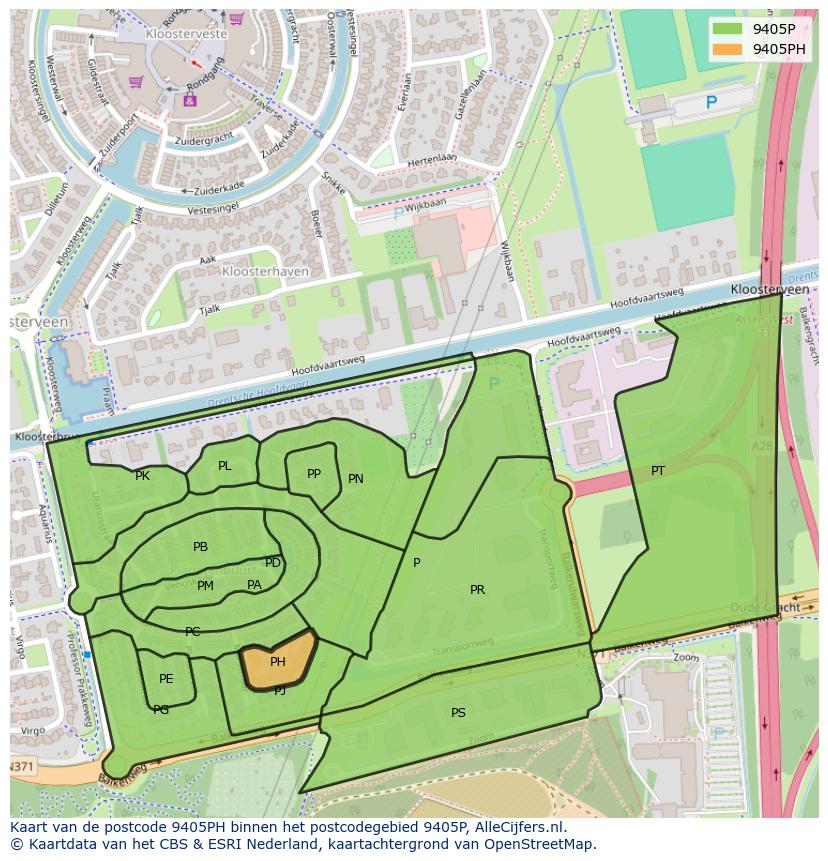 Afbeelding van het postcodegebied 9405 PH op de kaart.