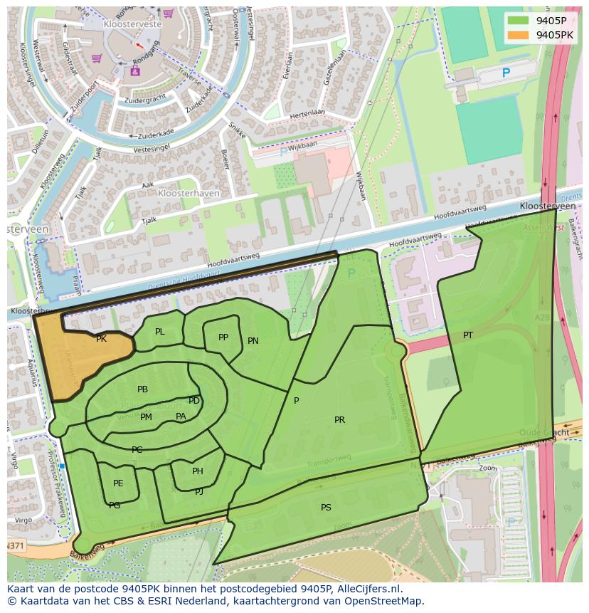 Afbeelding van het postcodegebied 9405 PK op de kaart.