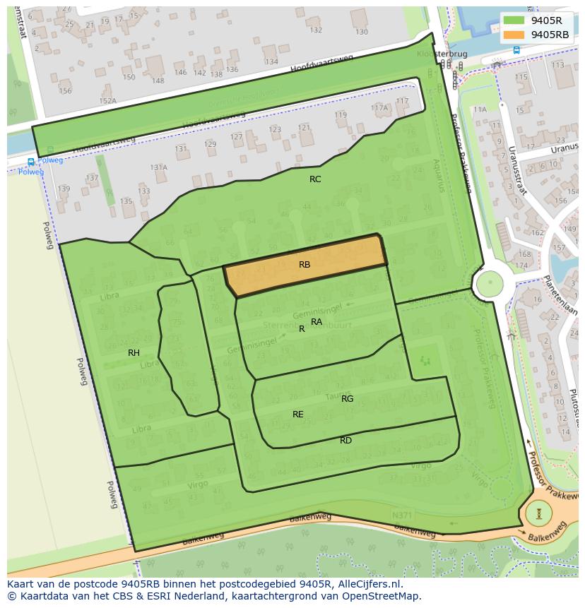 Afbeelding van het postcodegebied 9405 RB op de kaart.