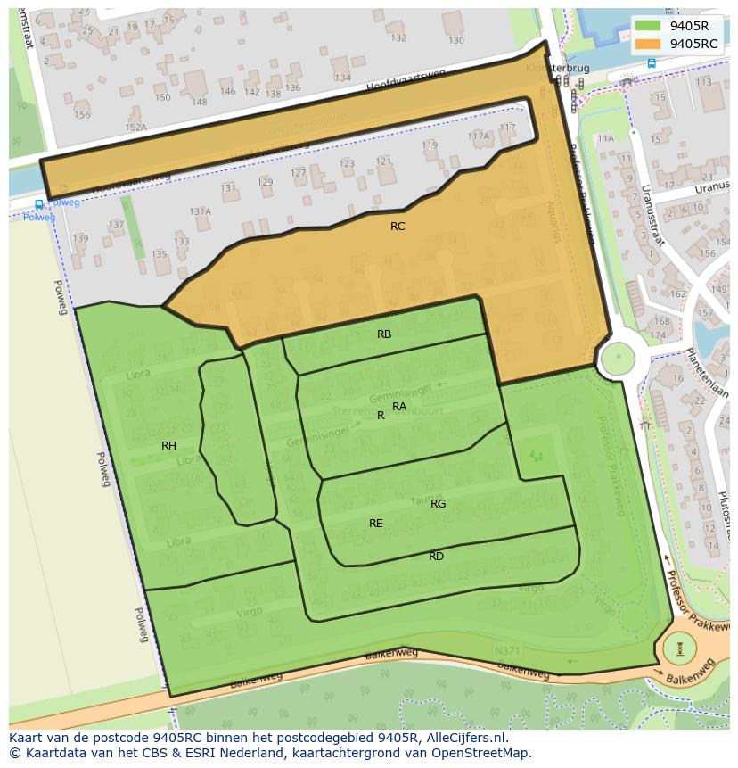 Afbeelding van het postcodegebied 9405 RC op de kaart.