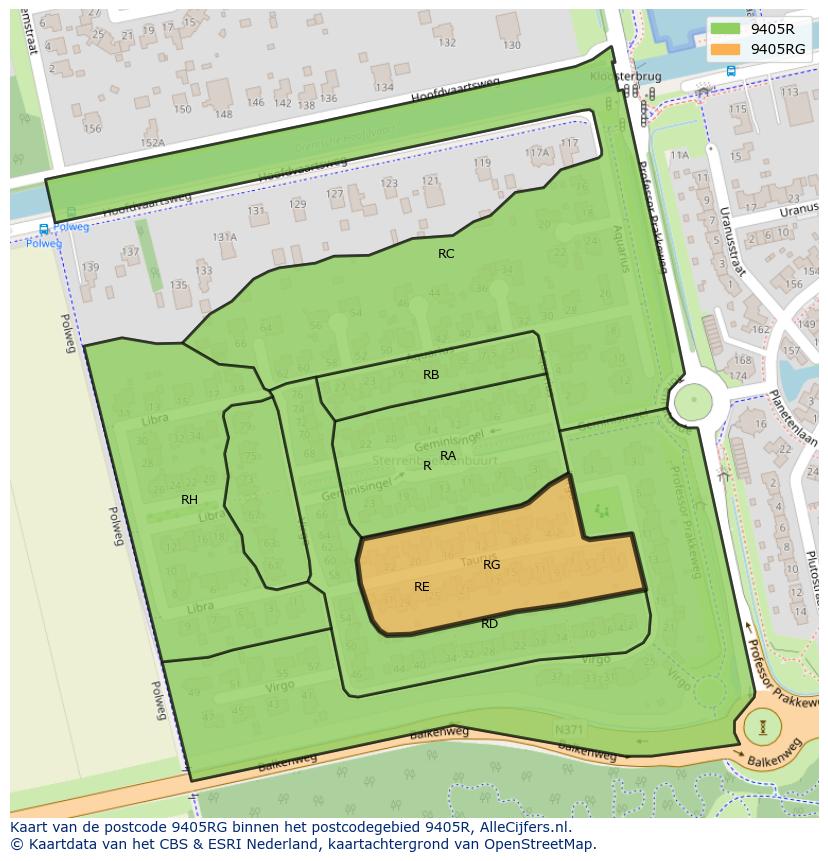 Afbeelding van het postcodegebied 9405 RG op de kaart.