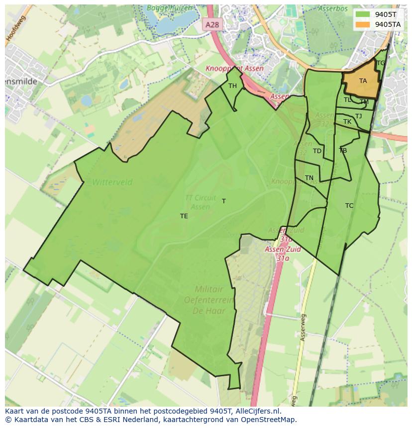 Afbeelding van het postcodegebied 9405 TA op de kaart.