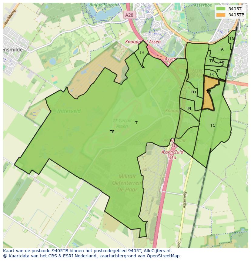 Afbeelding van het postcodegebied 9405 TB op de kaart.