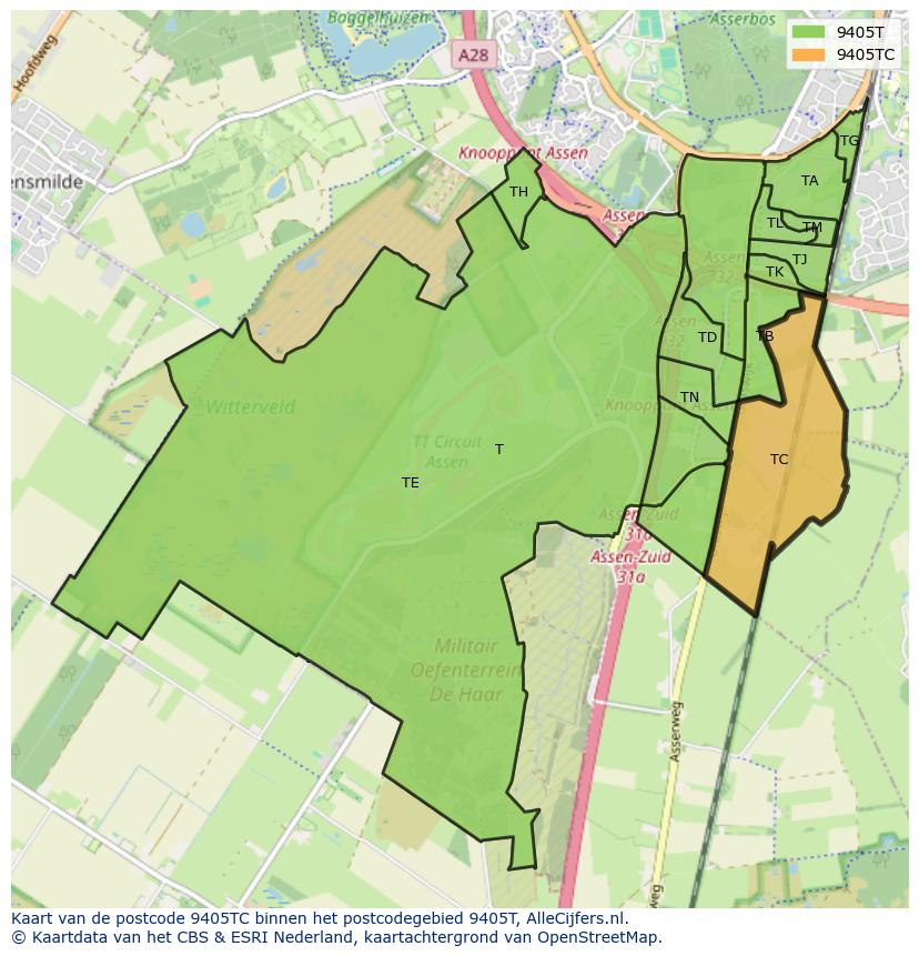Afbeelding van het postcodegebied 9405 TC op de kaart.