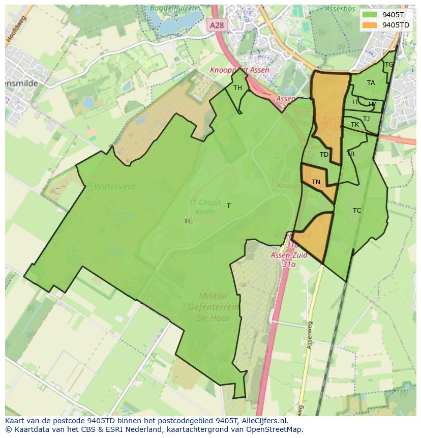 Afbeelding van het postcodegebied 9405 TD op de kaart.