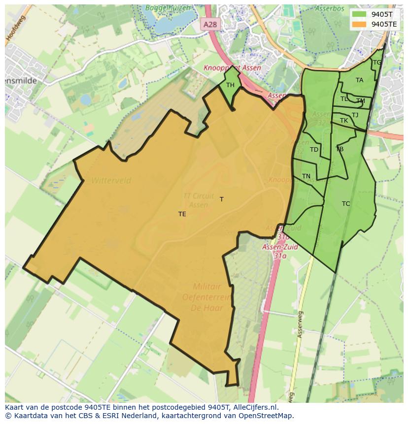 Afbeelding van het postcodegebied 9405 TE op de kaart.