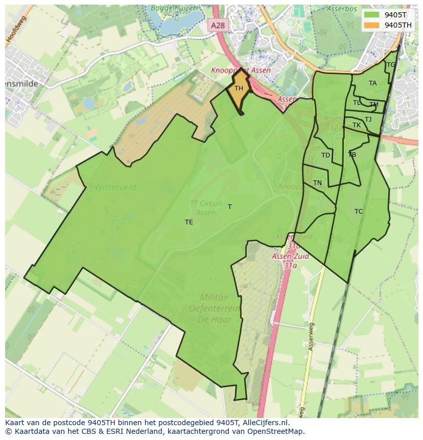 Afbeelding van het postcodegebied 9405 TH op de kaart.