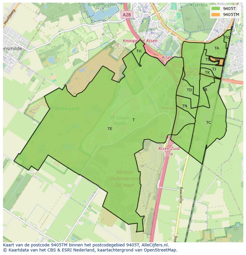 Afbeelding van het postcodegebied 9405 TM op de kaart.