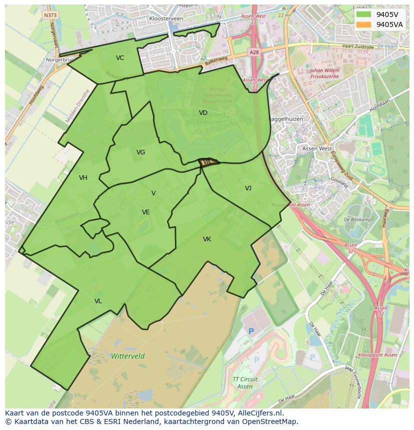 Afbeelding van het postcodegebied 9405 VA op de kaart.