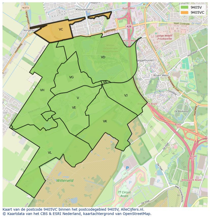 Afbeelding van het postcodegebied 9405 VC op de kaart.