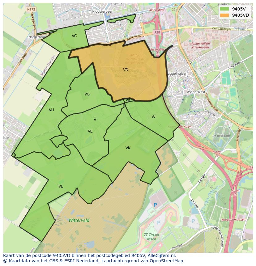 Afbeelding van het postcodegebied 9405 VD op de kaart.