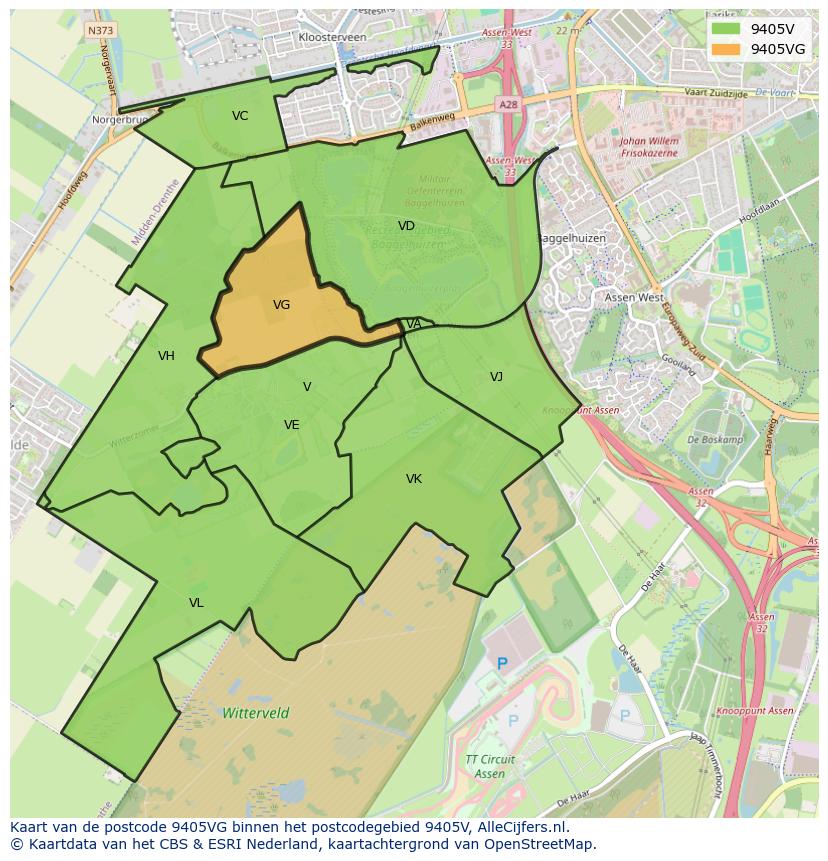 Afbeelding van het postcodegebied 9405 VG op de kaart.