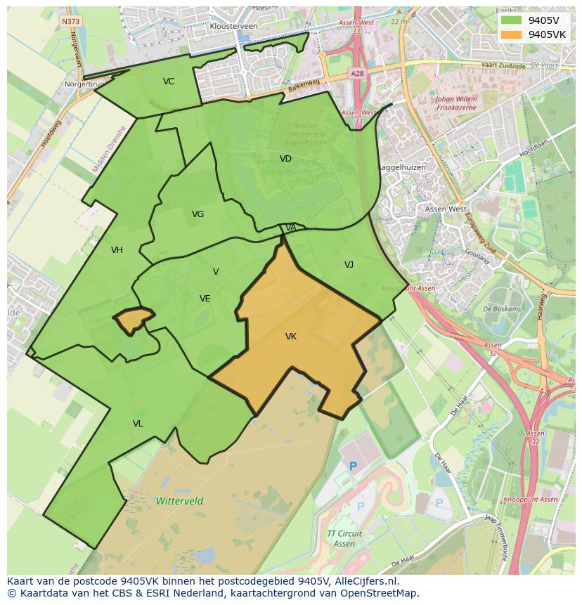 Afbeelding van het postcodegebied 9405 VK op de kaart.