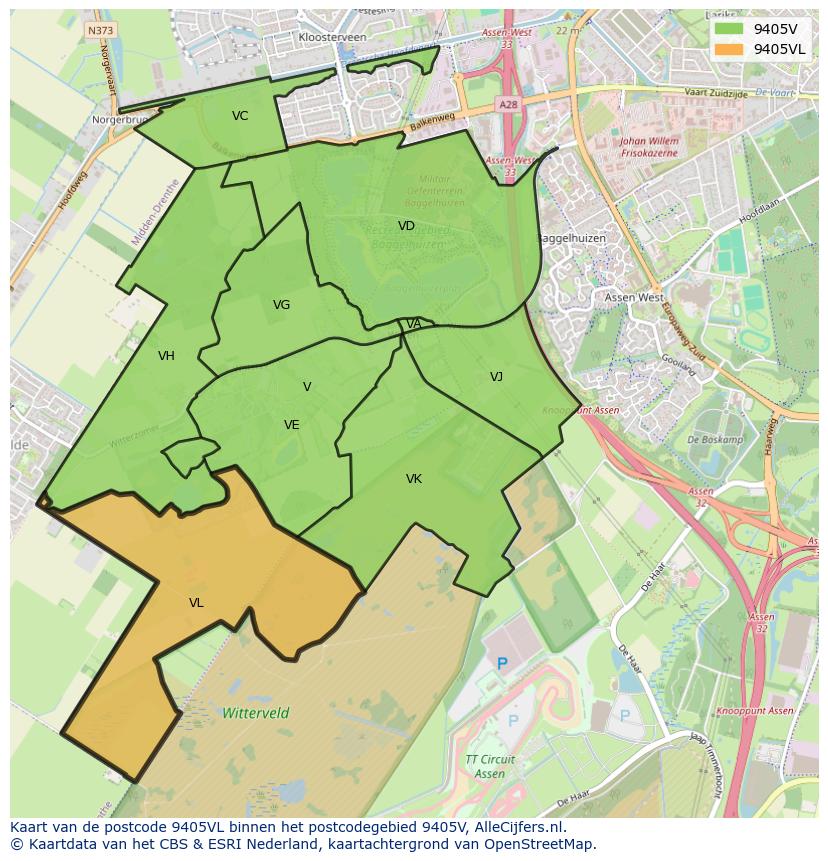 Afbeelding van het postcodegebied 9405 VL op de kaart.