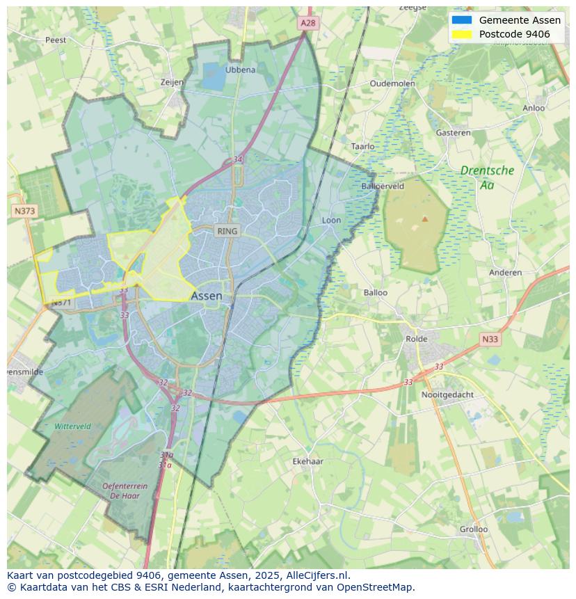 Afbeelding van het postcodegebied 9406 op de kaart.