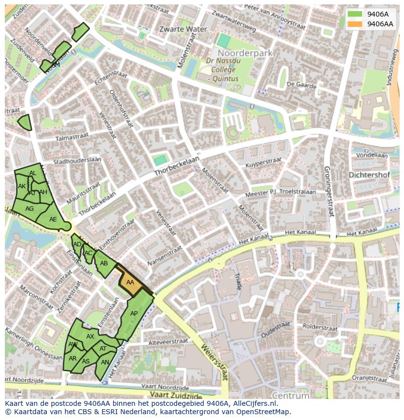 Afbeelding van het postcodegebied 9406 AA op de kaart.