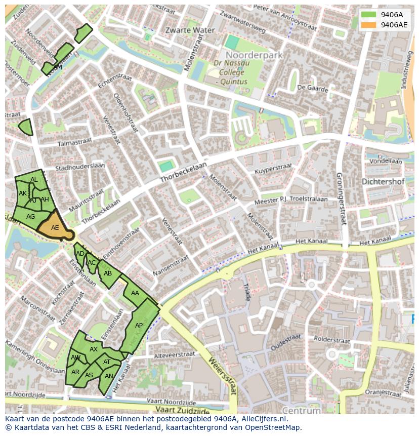 Afbeelding van het postcodegebied 9406 AE op de kaart.