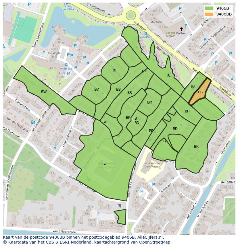 Afbeelding van het postcodegebied 9406 BB op de kaart.