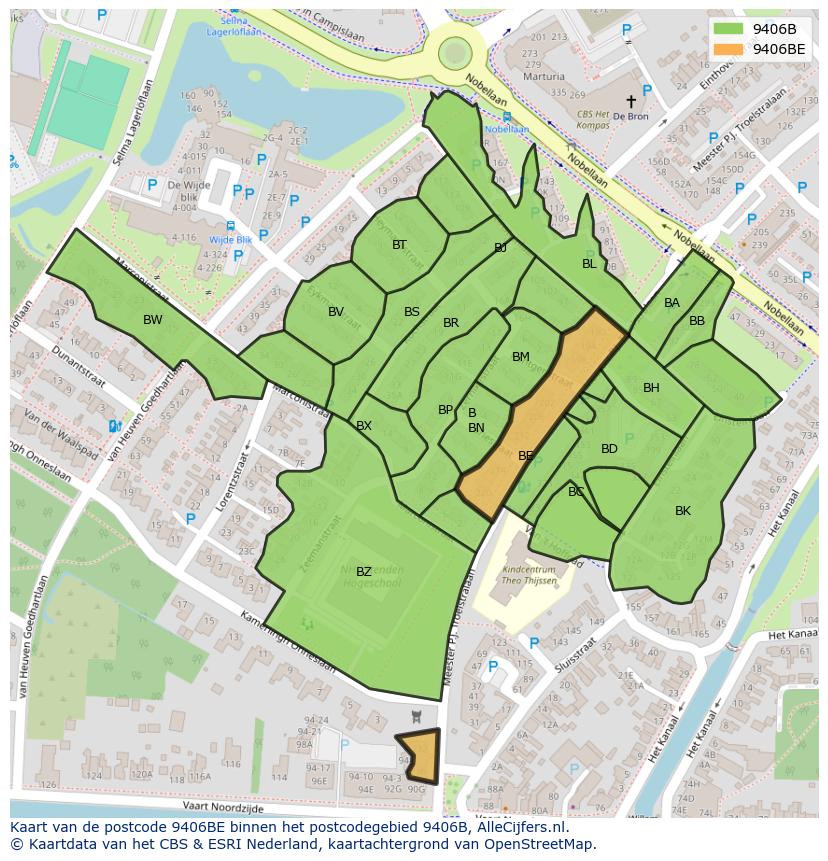 Afbeelding van het postcodegebied 9406 BE op de kaart.