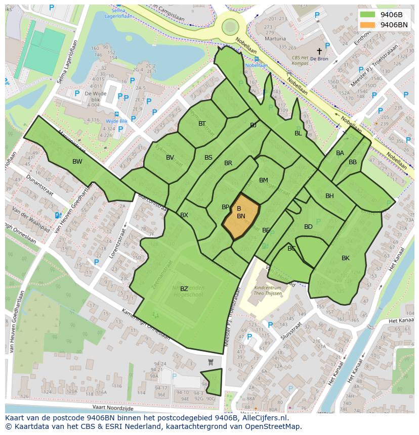 Afbeelding van het postcodegebied 9406 BN op de kaart.