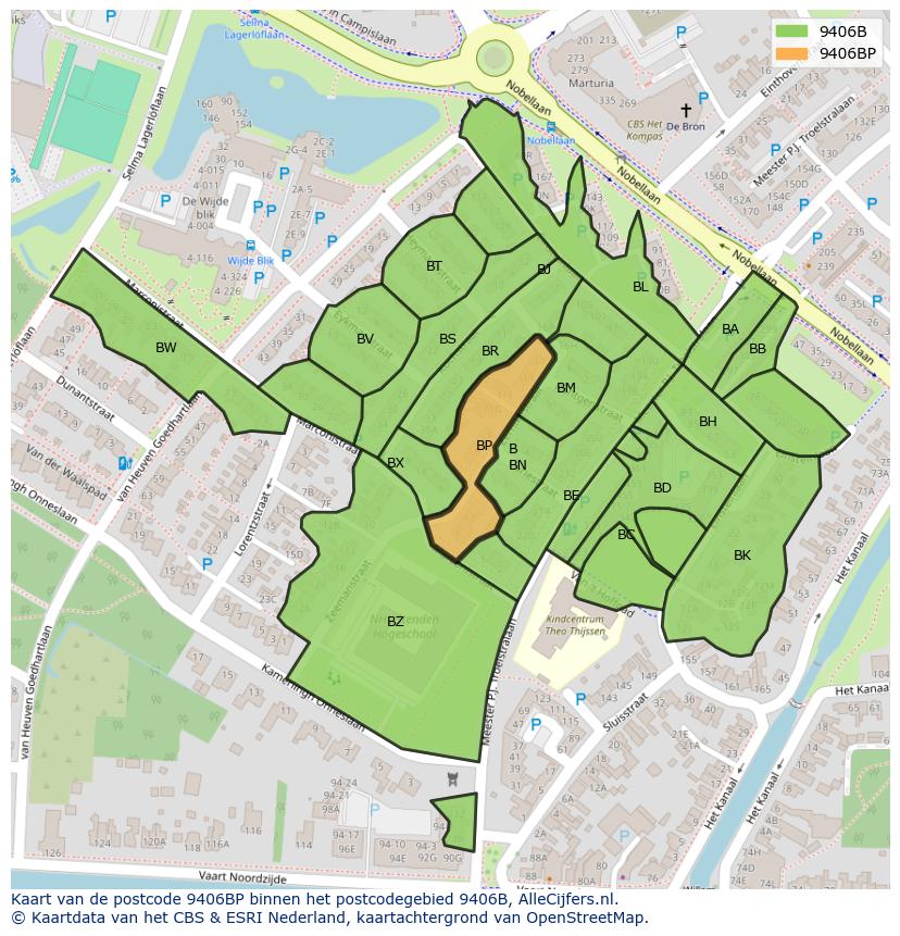 Afbeelding van het postcodegebied 9406 BP op de kaart.