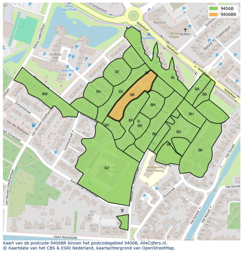 Afbeelding van het postcodegebied 9406 BR op de kaart.