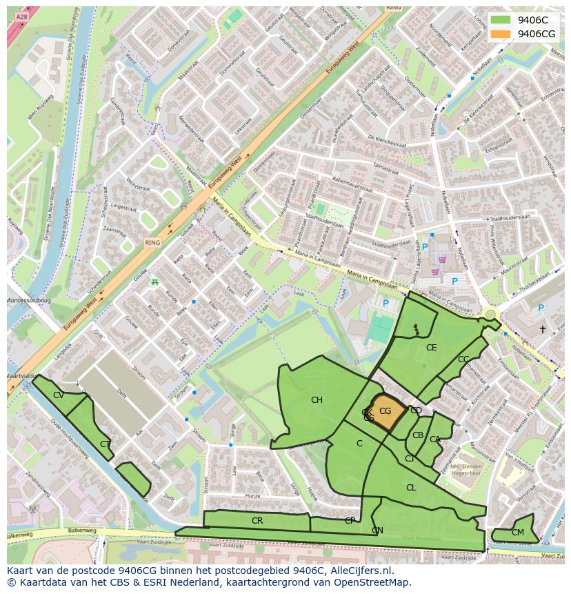 Afbeelding van het postcodegebied 9406 CG op de kaart.