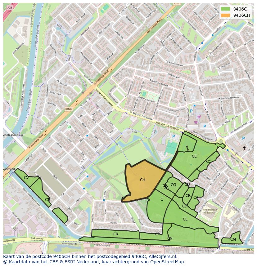 Afbeelding van het postcodegebied 9406 CH op de kaart.
