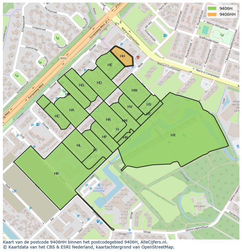Afbeelding van het postcodegebied 9406 HH op de kaart.