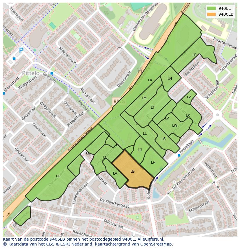 Afbeelding van het postcodegebied 9406 LB op de kaart.