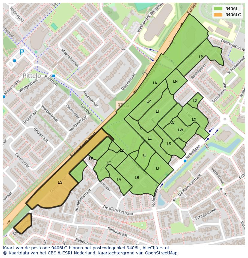 Afbeelding van het postcodegebied 9406 LG op de kaart.