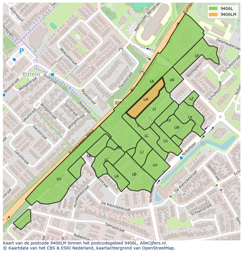 Afbeelding van het postcodegebied 9406 LM op de kaart.