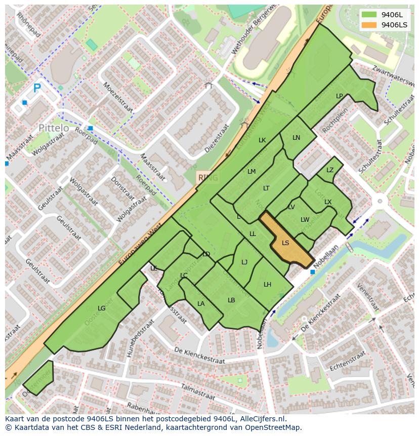 Afbeelding van het postcodegebied 9406 LS op de kaart.