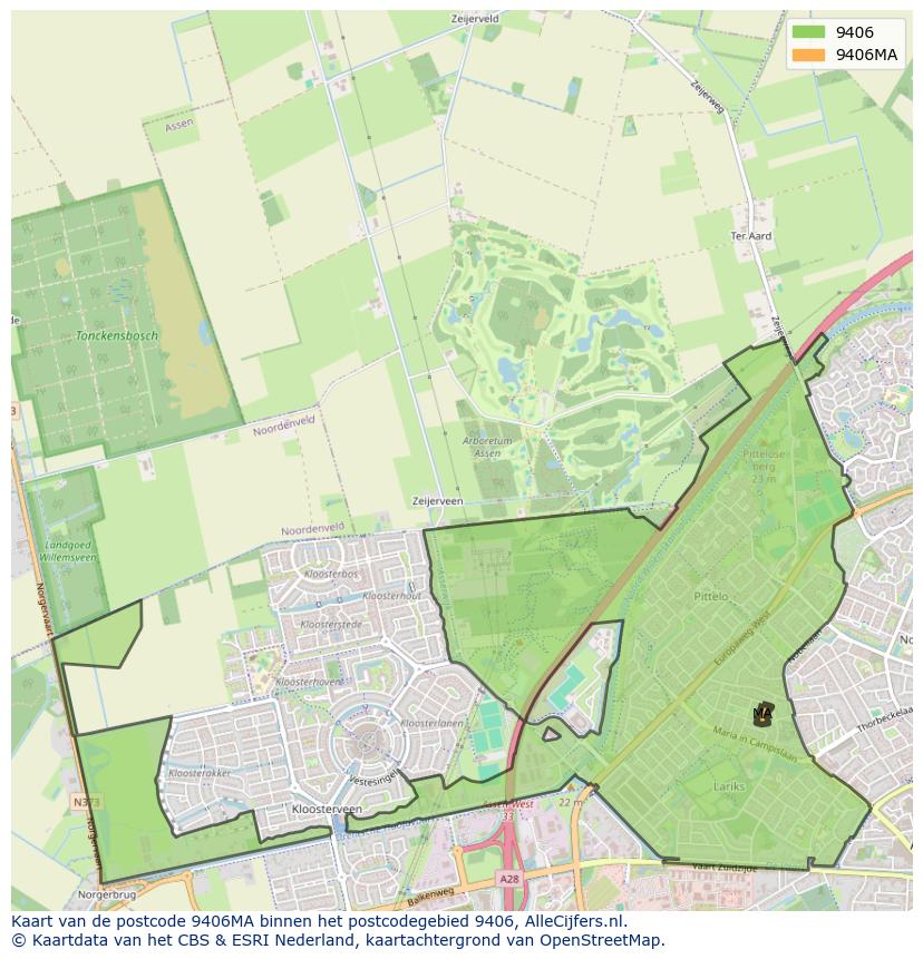 Afbeelding van het postcodegebied 9406 MA op de kaart.
